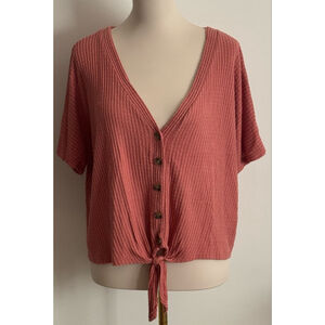 Women's PINK REPUBLIC Charming Rose Waffle Knit Tie Front Top XXL